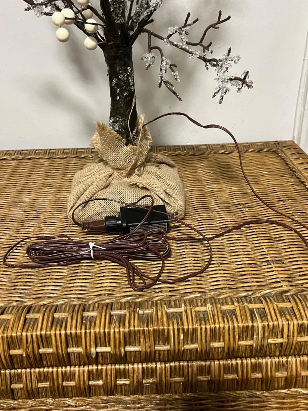 West Elm. Nearly Natural Pre-Lit Twig Artificial Tree in Burlap Planter.  NWOT